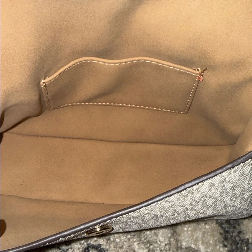 Michael Kors White and Taupe Monogram Crossbody Belt Bag